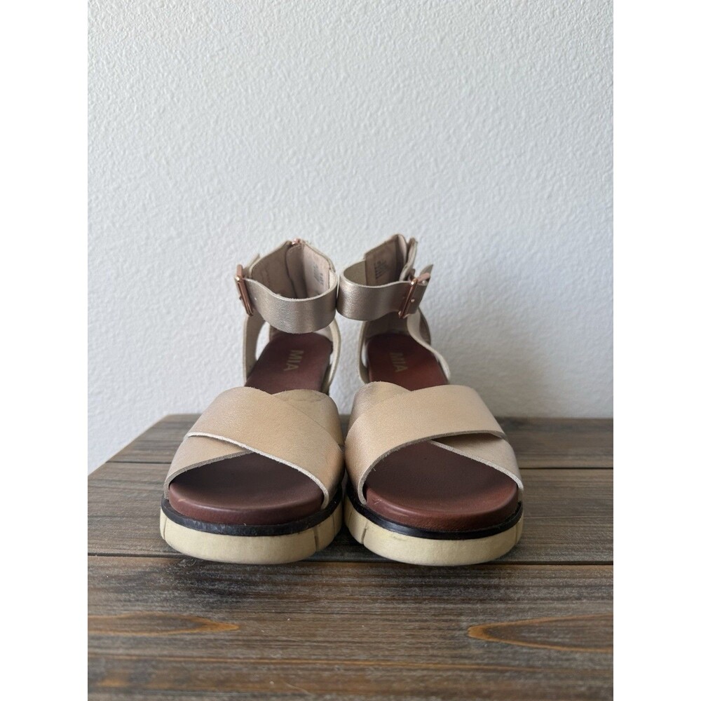 MIA Lauri Women Metallic Rose Gold Wedge Sandals Strappy Platform Heeled 7.5 EUC